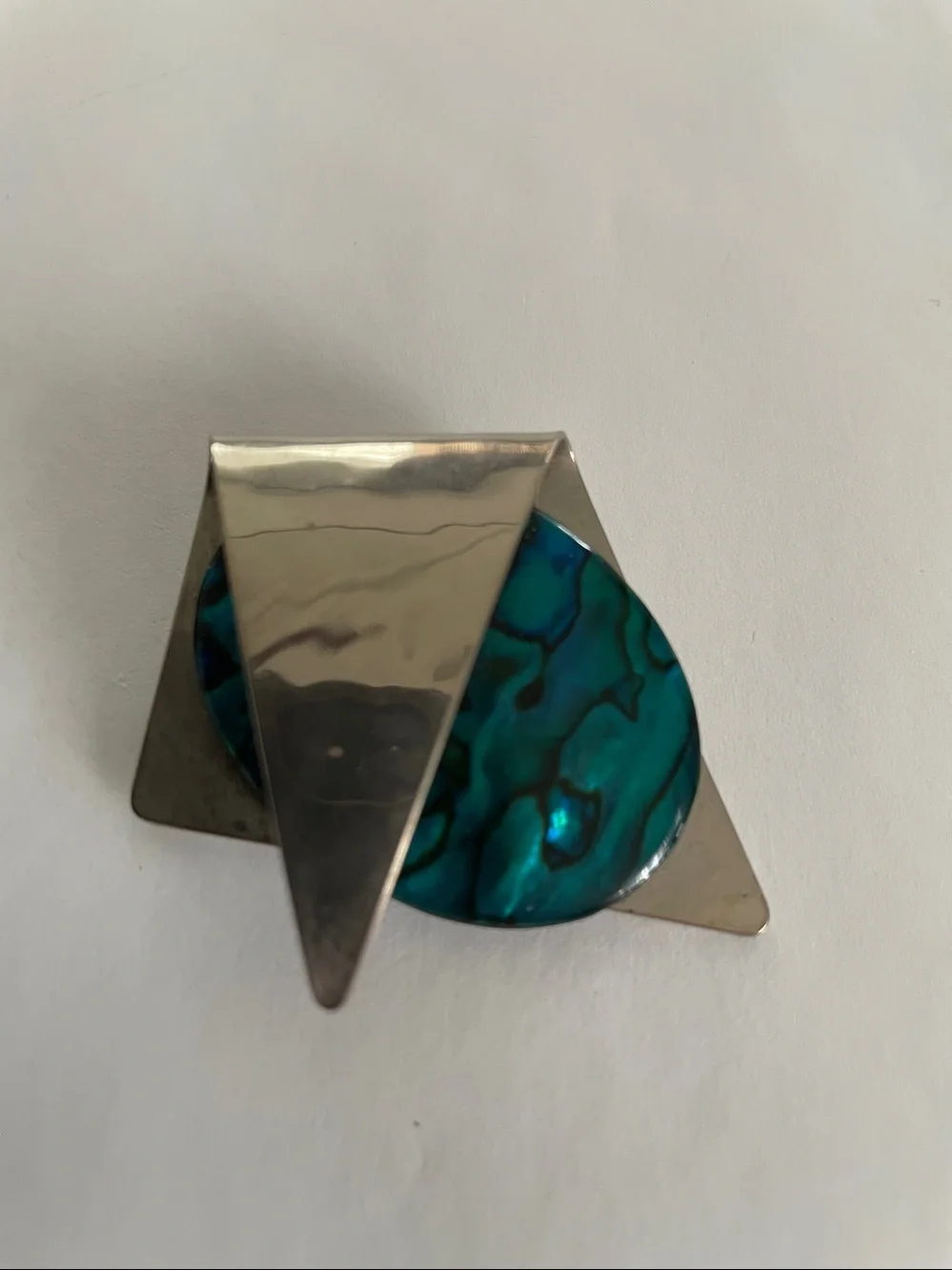 VTG: Genuine Silver Handmade Canadian Modernist Abalone Stone Brooche Pin